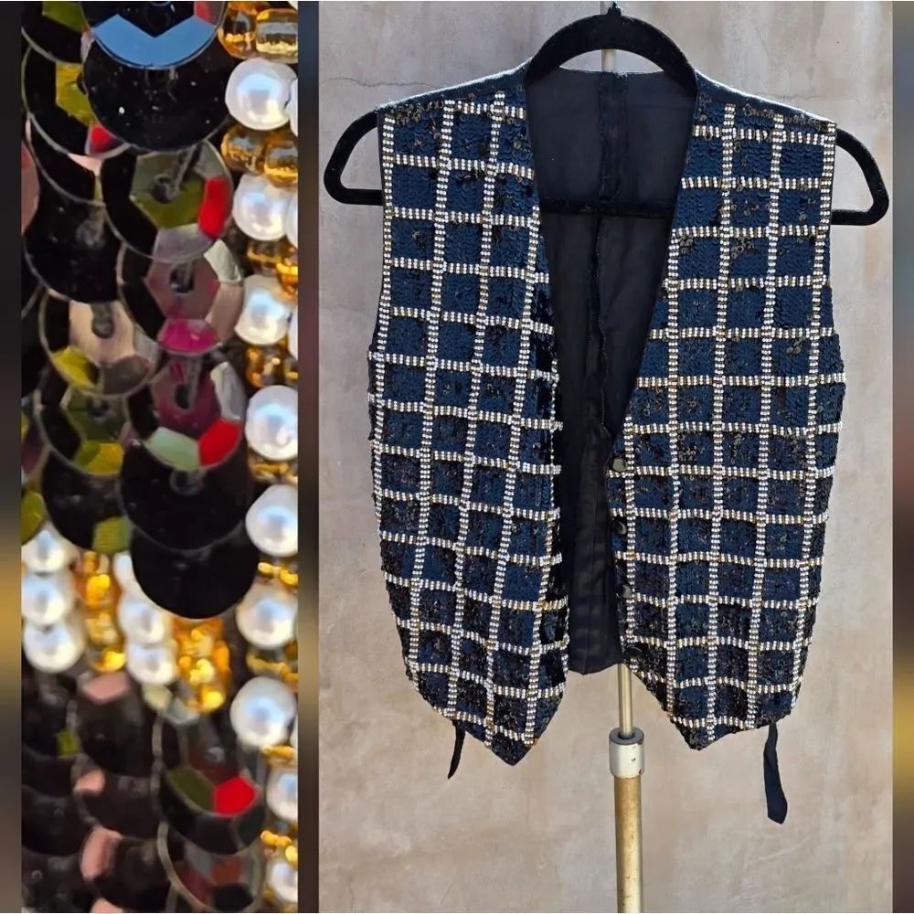 Vintage Sequined Plaid Vest